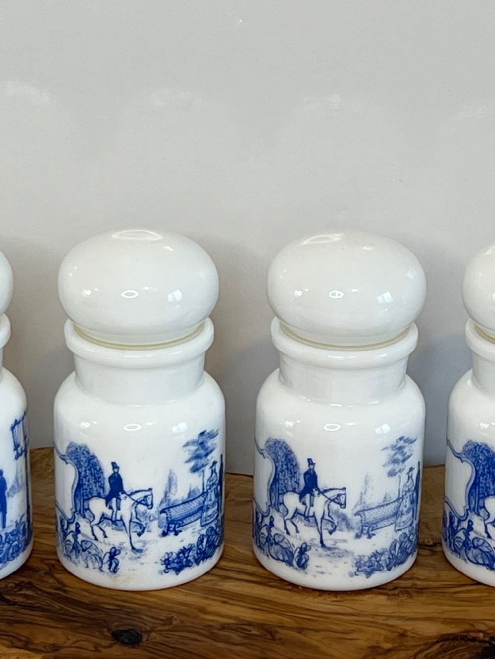 1950's White Milk Glass Apothecary Jar Set Of 4 Bubble Lid Made in Belgium EUC - Picture 8 of 14